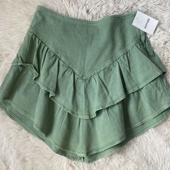 MOTHER Dresses & Skirts - Mother asymmetric ruffle hem green mini skirt
